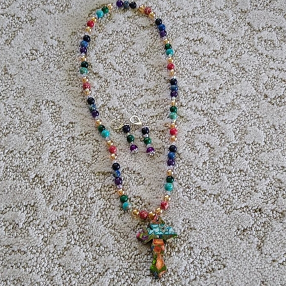 Handmade Gemstone Necklace Set Jasper Cross - Picture 8 of 8